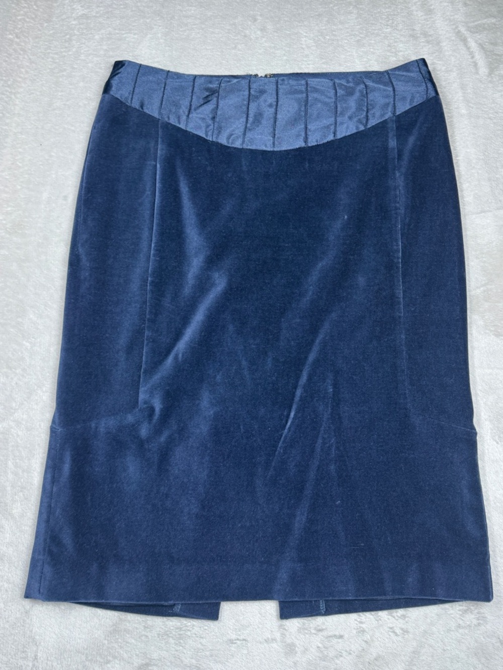 Club Monaco Blue Velvet Pleated Satin Waist Straight Pencil Skirt Size 2